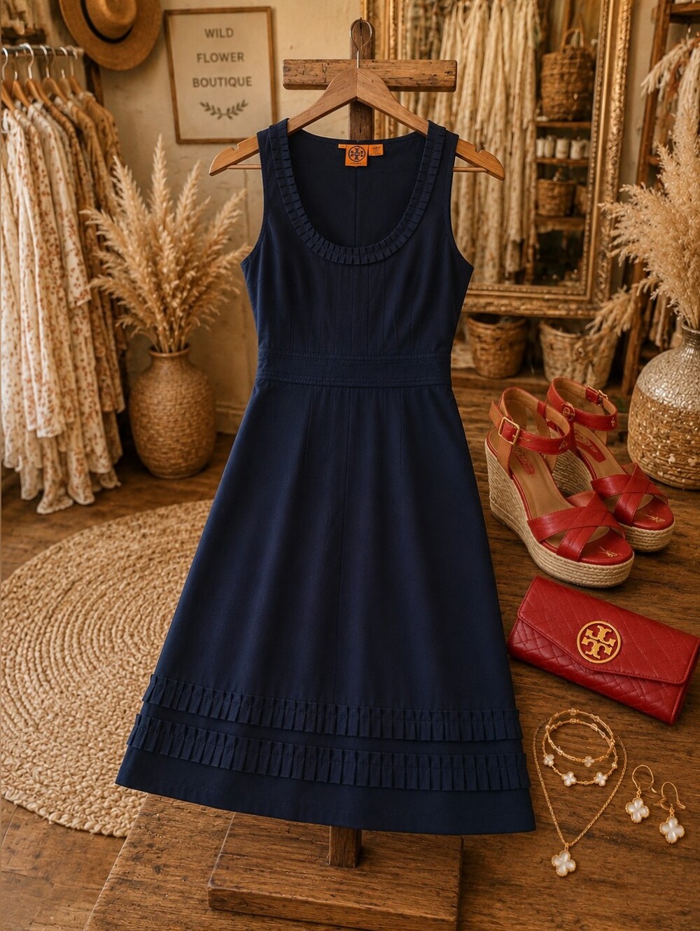 Tory Burch Navy Sleeveless A-Line Dress Size 10